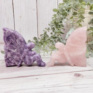 Large Crystal Fairy Carving, Carved Crystal Fairy, Rose Quartz Fairy, Lepidolite Fairy, Fluorite Crystal Fairy, Butterfly Fairy, You Choose
