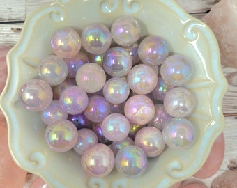 Aura Rose Quartz Mini Spheres | Rose Quartz | Aura Coated Rose Quartz Spheres | Small Mini | Orbs | Crystal Ball | Healing Stone