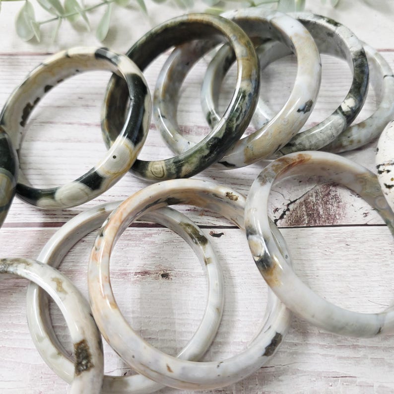 Orbicular Ocean Jasper Bangle, Gemstone Crystal Bracelet image 10