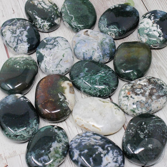 Moss Agate Palm Stones | Natural Moss Agate gemstone | Moss Agate Worry Stone | Crystals for self Care | Healing Stone | You Choose