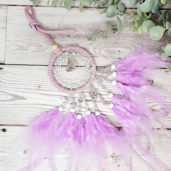 Handmade Raw Stone Chips Dream Catcher, Gemstone Dream Catcher, Native Wall Decor, Boho Feather Dream Catcher, Wall Hanging, Dreamcatcher