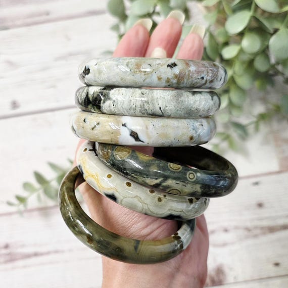 Ocean Jasper Bangle, Ocean Jasper Bracelet, Orbicular Ocean Jasper Crystal Bangle, Crystal Bracelet, Gemstone Jewelry, Ocean Jasper Jewelry