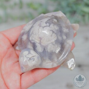 Large Flower Agate Sea Turtle Carving | Sea Turtle Crystal Figurine | Natural Pink and Purple Flower Agate Crystal Carving