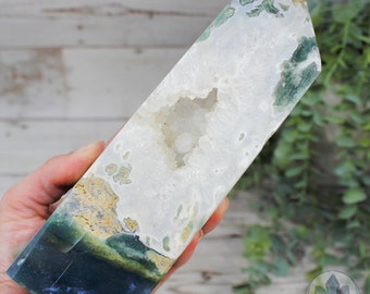 Large High Quality Moss Agate Tower | Moss Agate Tower | Statement Moss Agate Crystal Tower | Crystals for Decor | Crystal Healing