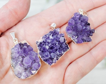 Amethyst Cluster Pendants | Raw Amethyst Cluster Pendant | Amethyst Geode Pendant | February Birthstone | Amethyst Jewelry |  You Choose