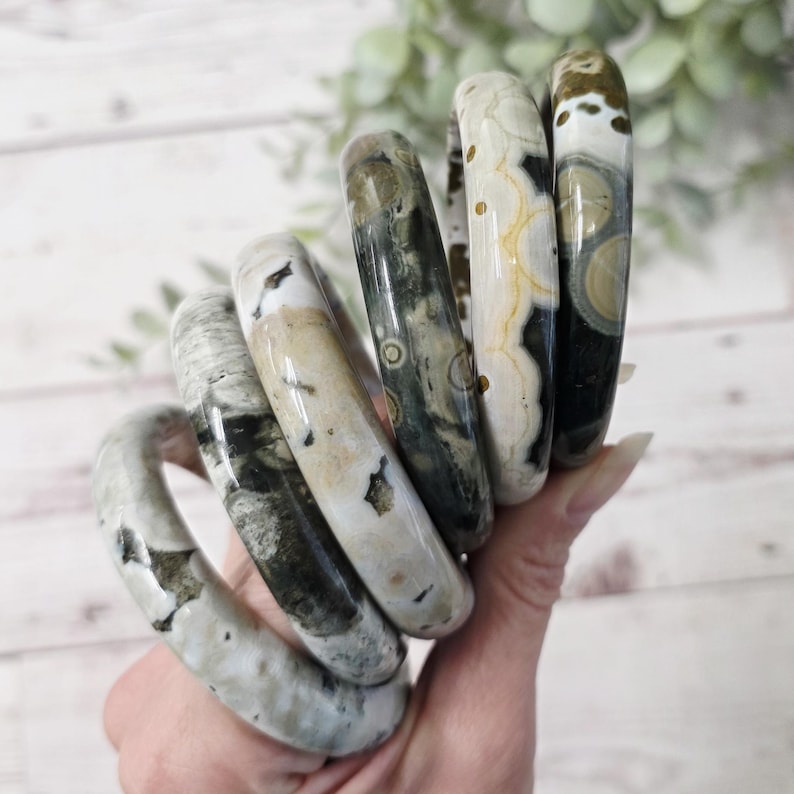 Orbicular Ocean Jasper Bangle, Gemstone Crystal Bracelet image 9