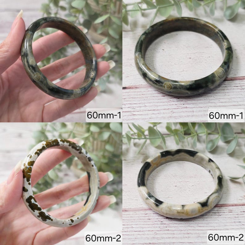 Orbicular Ocean Jasper Bangle, Gemstone Crystal Bracelet image 7