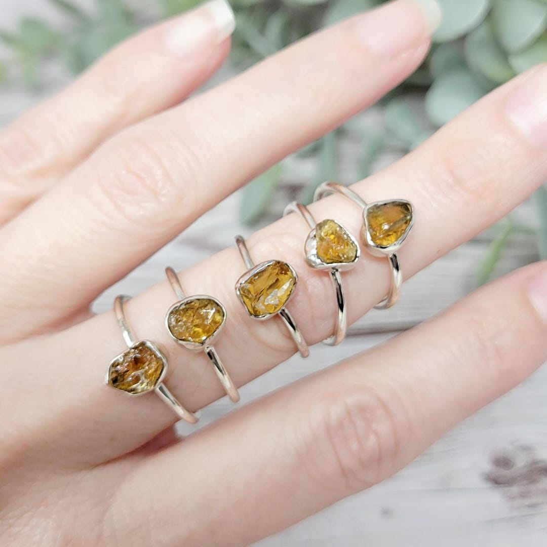 Raw Citrine Ring, Stackable Ring, Natural Citrine Adjustable Sterling ...