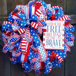 Patriotic Wreath, Summer Wreath, Stars and Stripes, July 4th, Pride, Military, Red, White and blue, Flag Wreath