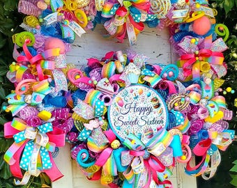 Candyland Birthday decorations, Birthday Wreath, Candyland garland, personalized gift, Sweet sixteen, Birthday Sweets,