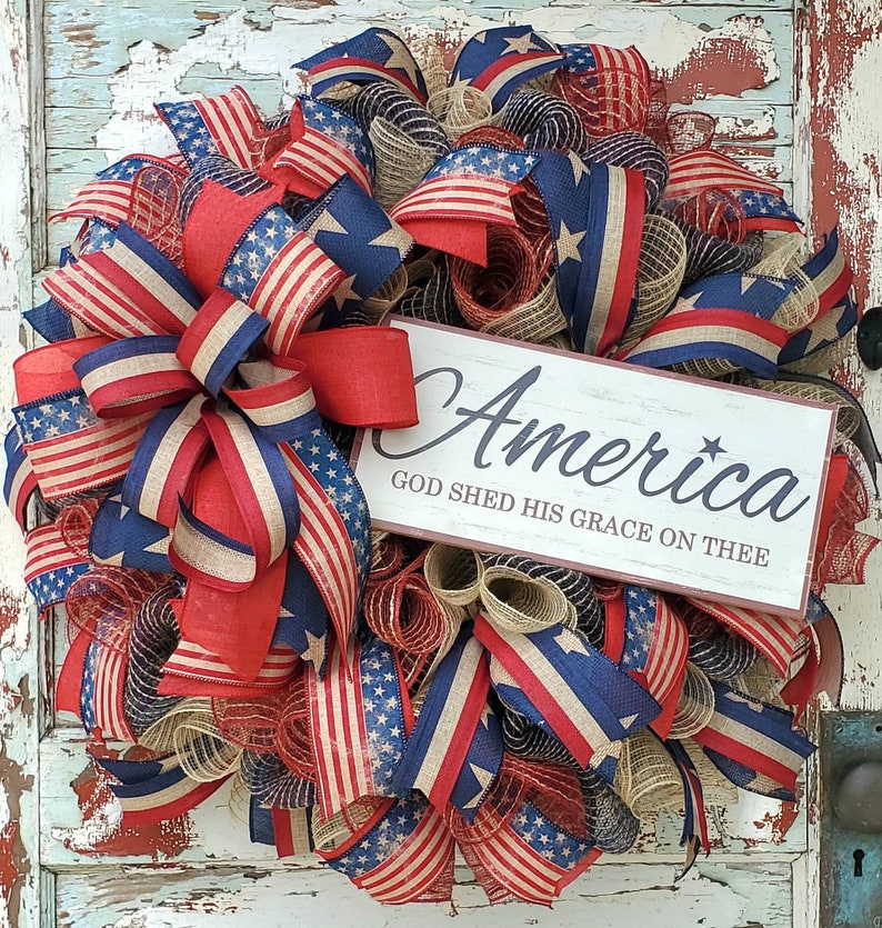 Patriotic Wreath Americana Wreath for Front Door 4th of - Etsy