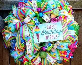 Happy Birthday Wreath for your door, Party decorations, Birthday Gift, Birthday decor, Party Wreath