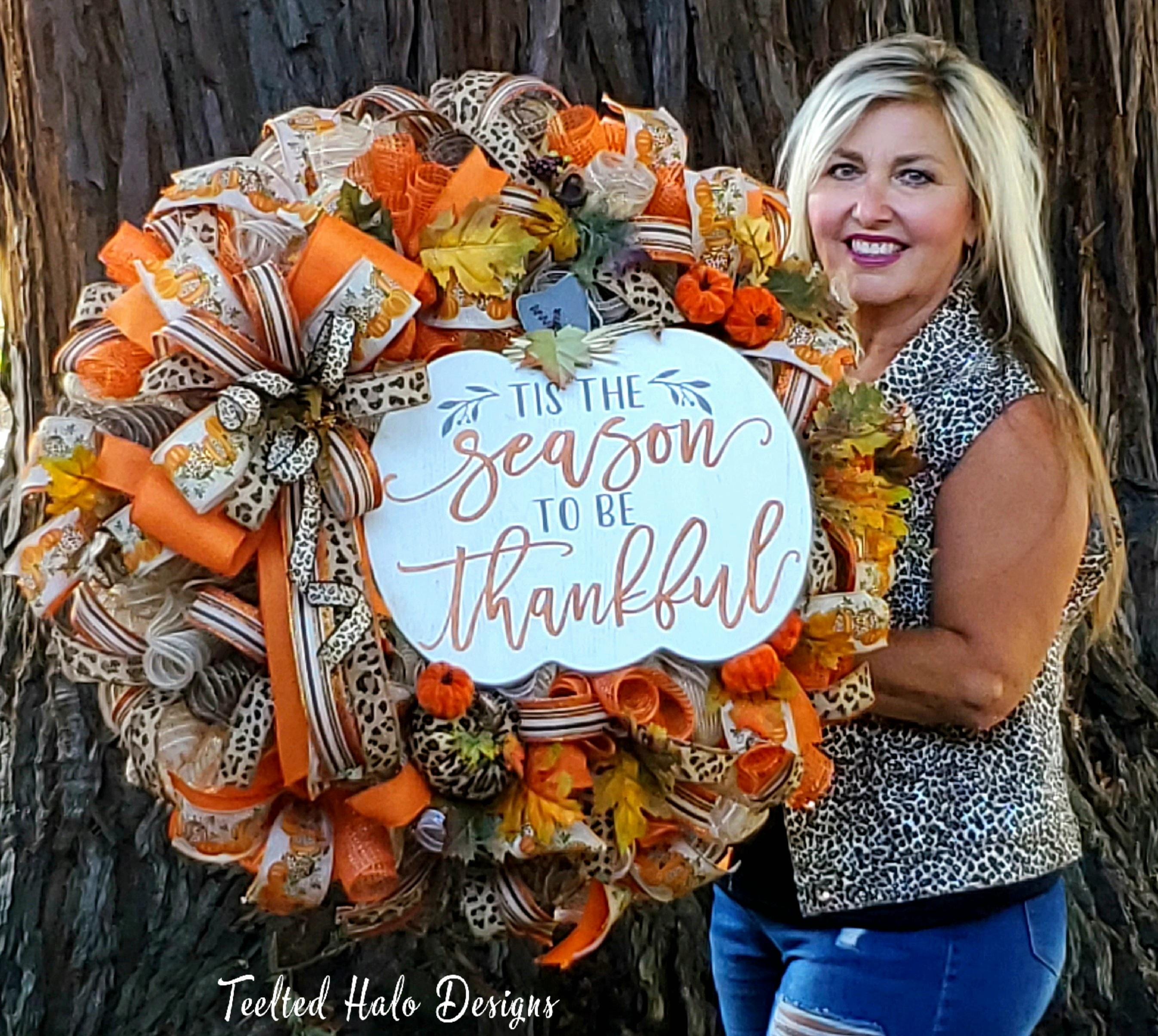 XL Fall Wreath with Pumpkin, Leopard Autumn decor, Cheetah and orange Fall porch decoration, Farmhouse 30 inch wreath