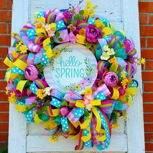 Spring Wreath, Floral Spring Decor, Spring Mantle decor, Hello Spring, Bright Spring porch decoration, Mother's Day gift