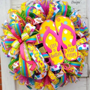 Summer Wreath for your door, Flip Flop Wreach, Beach and Summer Fun, Summer Porch Decor