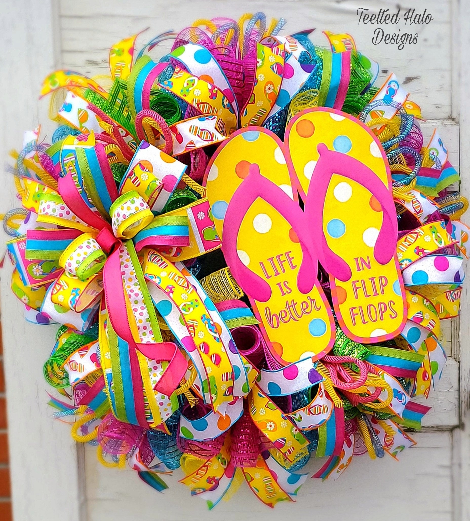 Summer Wired Ribbon 4 Rolls - Flip Flop & Sunshine Theme For DIY Crafts, Wreaths, Gift Wrapping - View #14