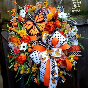 Monarch Butterfly Wreath, Spring  porch decor, Everyday Swag,  Summer Wreath for your door, Mantle decor, Double Door Wreaths