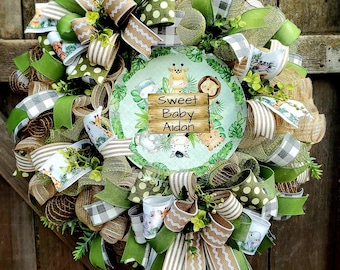 Baby Shower Wreath, Baby Safari decoration for Nursery, Woodland Baby gift, Personalized Baby Gift