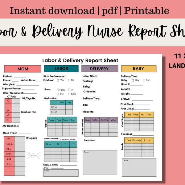 Labor and Delivery Report Sheet - Etsy