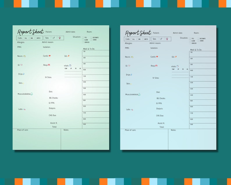 ICU Report Sheet Printable Nurse Report Sheet ICU Nurse Brain Sheet