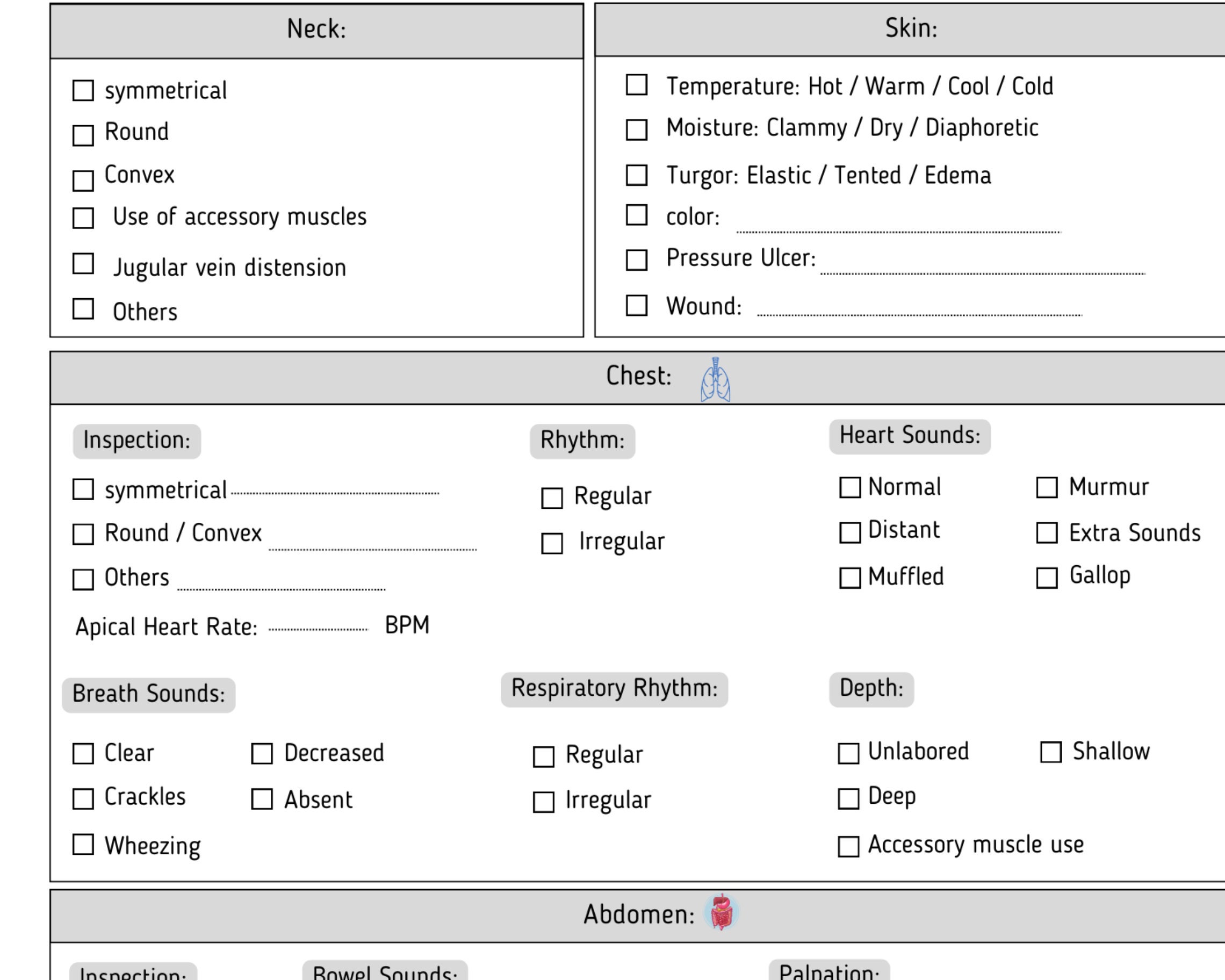 Head To Toe Assessment Report Sheet Nursing Assessment Printable Pdf 
