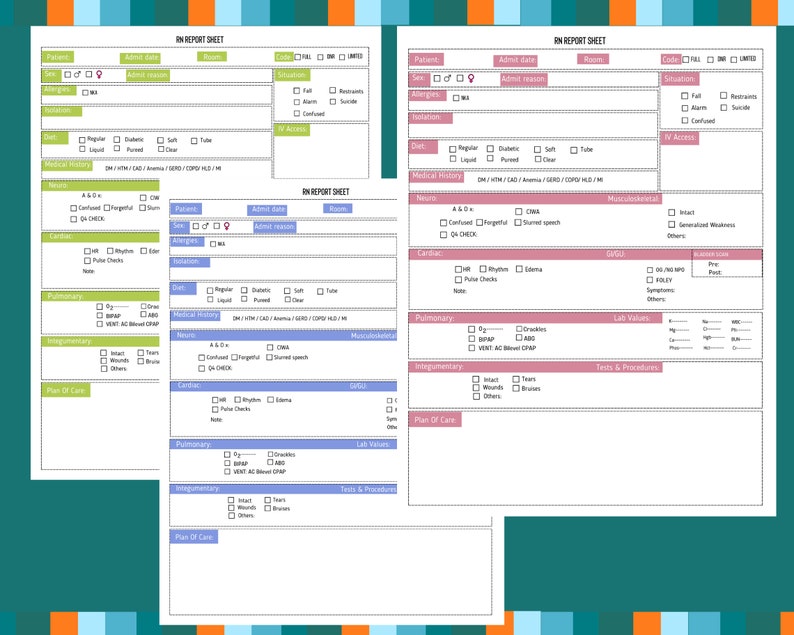 Nurse Report Sheet RN Report Sheet ICU Report Sheet Printable Nursing