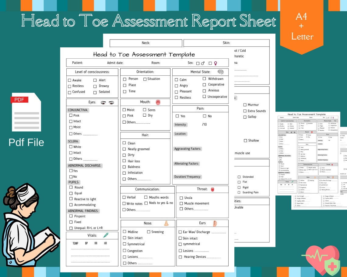 Head to Toe Assessment Report Sheet Nursing Assessment Printable Pdf - Etsy