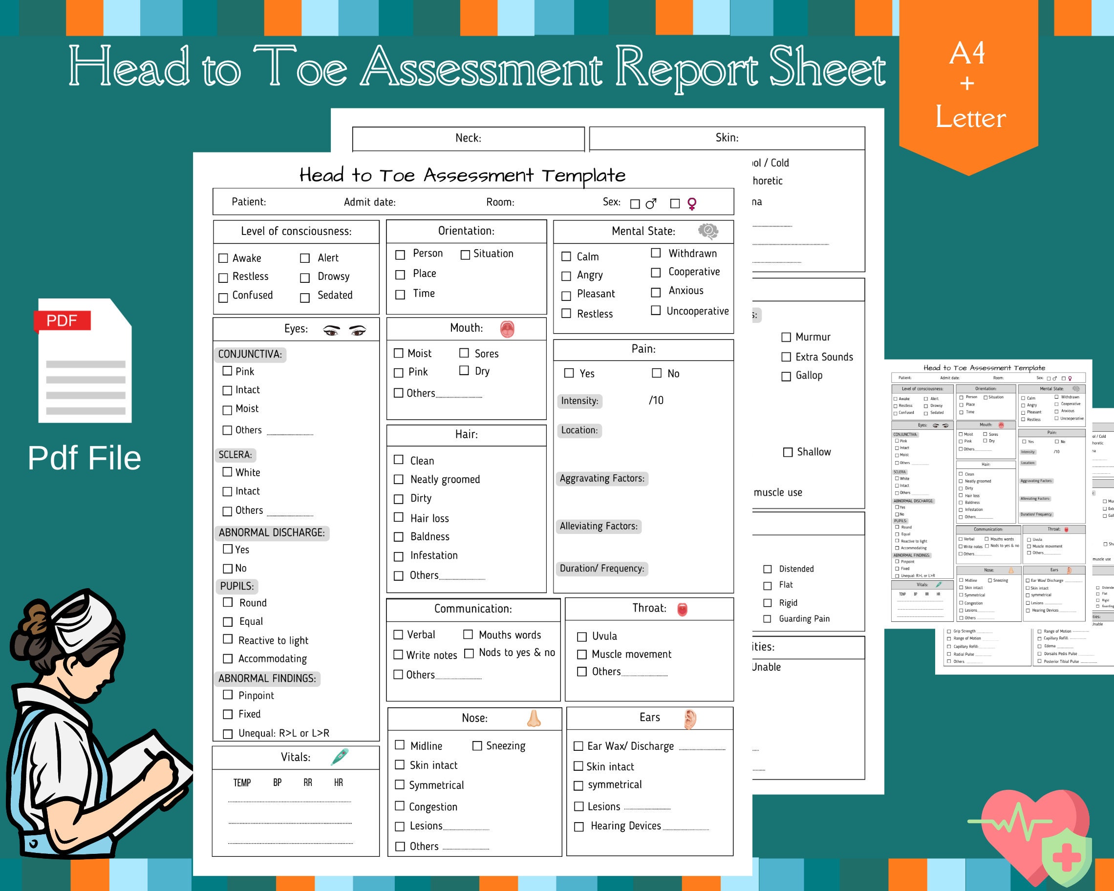 Head to Toe Assessment Report Sheet Nursing Assessment Printable Pdf Etsy