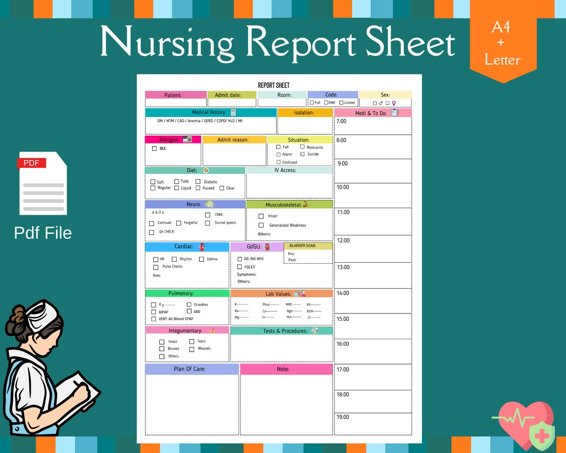 Med Surg Report Sheet Icu Report Sheet Printable Nursing Report Sheet ...