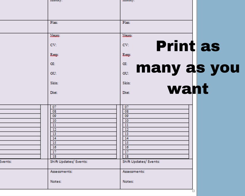 3 Patients Med Surg Telemetry Step Down Nurse Report Sheet, Day & Night