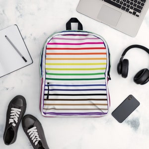 Rainbow Mini Striped Backpack with Laptop Compartment – Colorful Everyday Bag, Zipper Pocket – Lizzy’s Signature Design