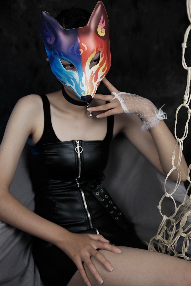 Therian Fox Plastic Mask White /blue/ Red / Black Animal Mask -  Hong  Kong