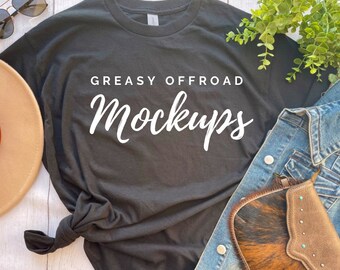 Maqueta de camiseta Gildan G500 negra / Diseño personalizable (Descarga digital)