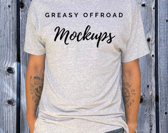 Gray Gildan G500 Mockup, Unisex T-shirt Flat Lay (Digital Download)