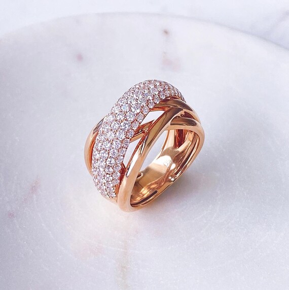18K Rose Gold Diamond Crossover Dress Ring - Etsy