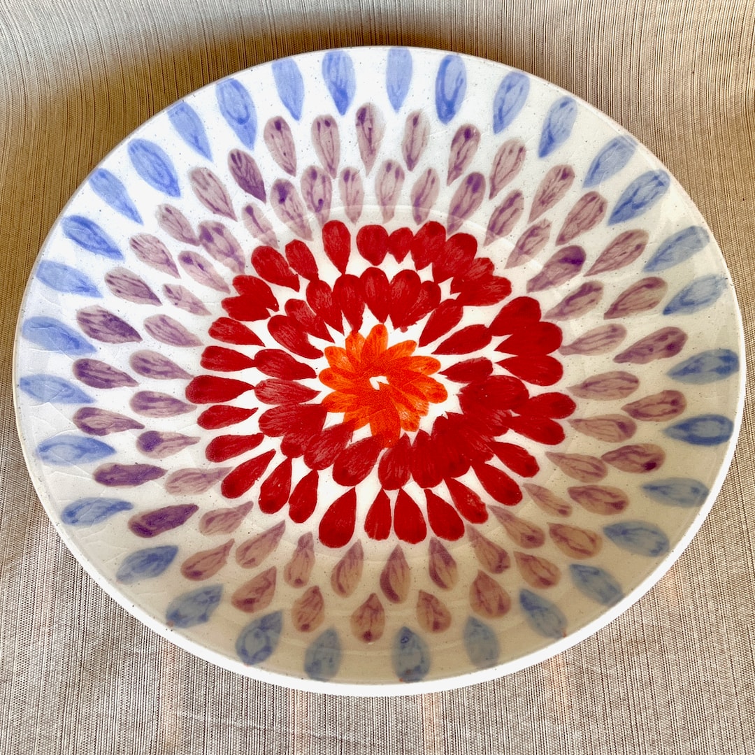 Handmade Shallow Ceramic Bowl With Raindrops of Happy Colors Etsy