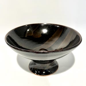 Ceramic Pedestal Bowl - Brown with Tan Stripes