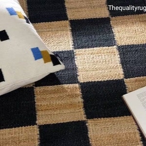 Checkerd Box Hemp Runner Rug, Custom Size Jute Hemp Runner, Hemp For Stair Decor, Natural Fiber Hemp,Tufted Hemp Rug, Moroccon rug
