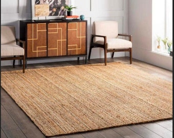 Natural Braided Jute Area Rug | Large Handwoven Eco-Friendly Floor Carpet | Modern Farmhouse Living Room Decor | Custom Size for Living Room