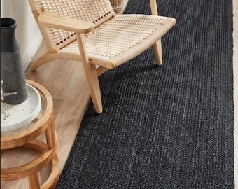 Black Colour Jute Rug, Bohemian Jute Rug, Jute Runner Rug,Modern Rug, Custom Size Rug, Natural Fiber Rug, Jute Braided Rug, square rug