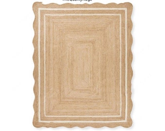 Natural Scalloped Jute Rug, Scallop pattern Rug, Natural Jute Rug, Handwoven Jute Rug,Custom Rug,Decorative Rug,Handbraided Rug, Area Rug