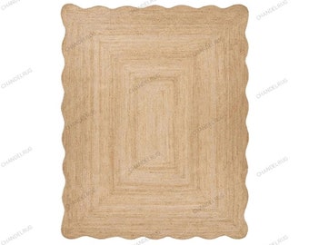 Scalloped Jute Rug, Natural Scallop Rug, Scalloped Edge Rug,Custom Size Rug, Jute Runner Rug, Bohemian Rug, Jute Area Rug, Boho Jute Rug