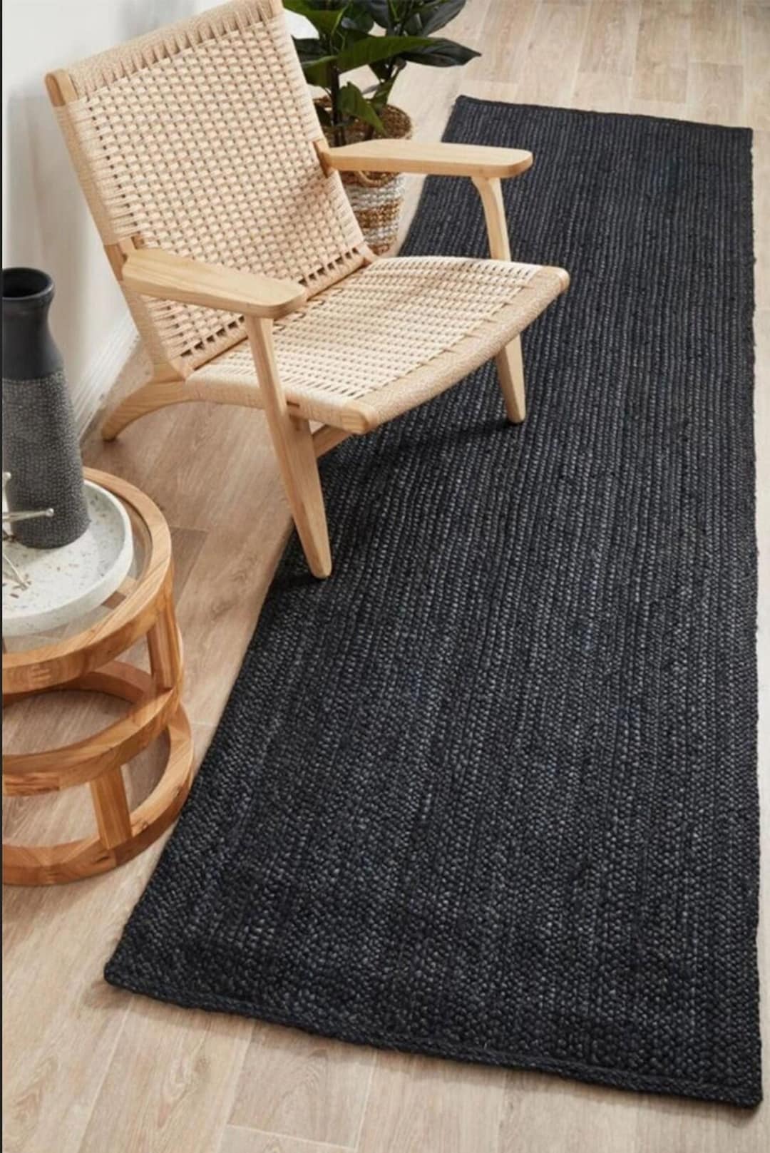 Black Colour Jute Rug, Bohemian Jute Rug, Jute Runner Rug,modern Rug ...