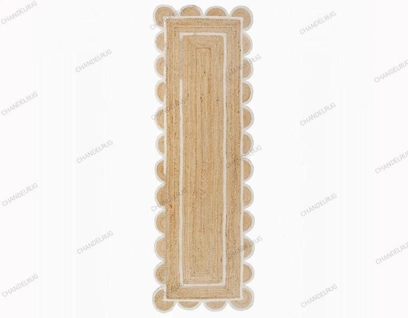 Scalloped Runner Rug, Jute Scallop Rug, Off White Jute Runner Rug, Natural Jute Rug, Hallway Runner Rug, Runner Custom Rug, Area Rug,Scallop