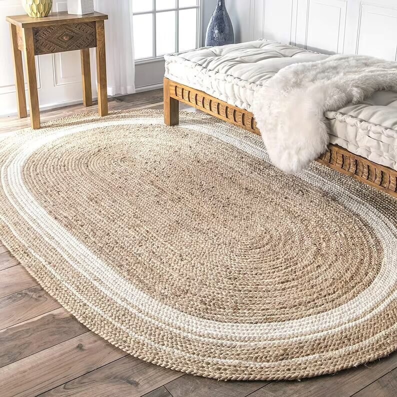 Black & Tan Jute Rug Oval w/ Pad 36x60 - 69463