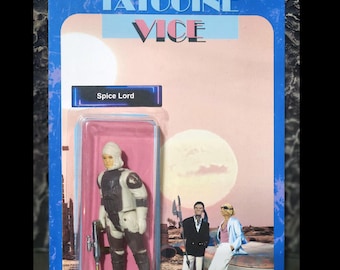 Figurine articulée parodique Star Wars : Vice Tatooine « Seigneur des épices » - Dengar sur carte