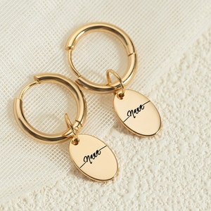 Engraved Name Earrings, Custom Name Hoop Earrings, Personalized Earrings, Dangle Earrings for Women, Birthday Gift for Mom, Christmas Gift