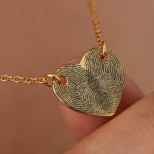Engraved Double Fingerprint Heart Necklace,Actual Fingerprint Necklace,Custom Fingerprint Necklace with Name,Memorial Jewelry,Mothers Day