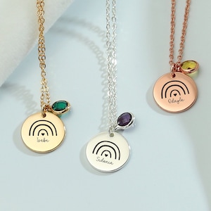 Custom Engraved Rainbow Necklace With Birthstone, Personalized Name Rainbow Necklace, Birthday Gift for Girl, Gift for Her/Daughter/Sister