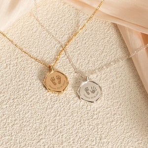 Newborn Necklace, Actual Baby Footprint Necklace with Name, Baby Handprint Necklace, Gift for Mom, Baby Shower Gift for New Mom, Her Jewelry